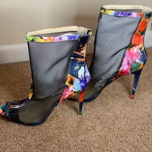 Floral and mesh peep toe bootie